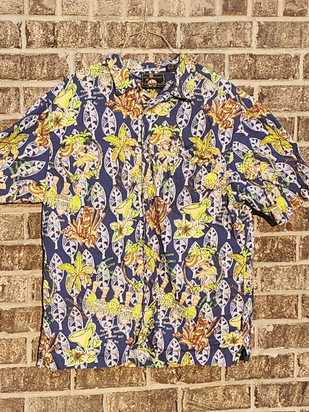 Men's Jimmy Buffett  Navy Tropical Button-Down Shirt